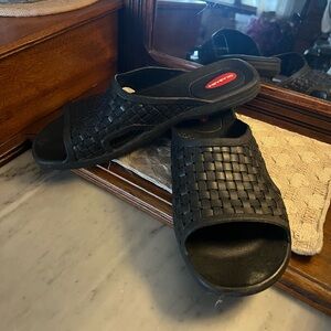 OKABASHI Classic Torino Slide On Sandals Basket Weave Design Black Men's Size XL